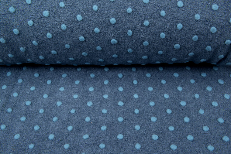 Boiled wool fluffy small dots metaalblauw-mint