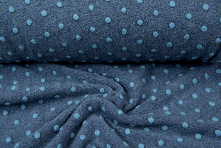 Boiled wool fluffy small dots metaalblauw-mint