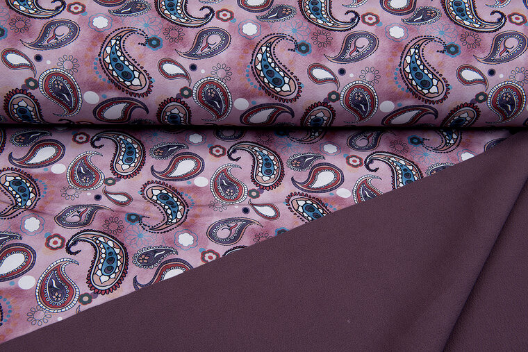 Softshell bedrukt paisley oudroze