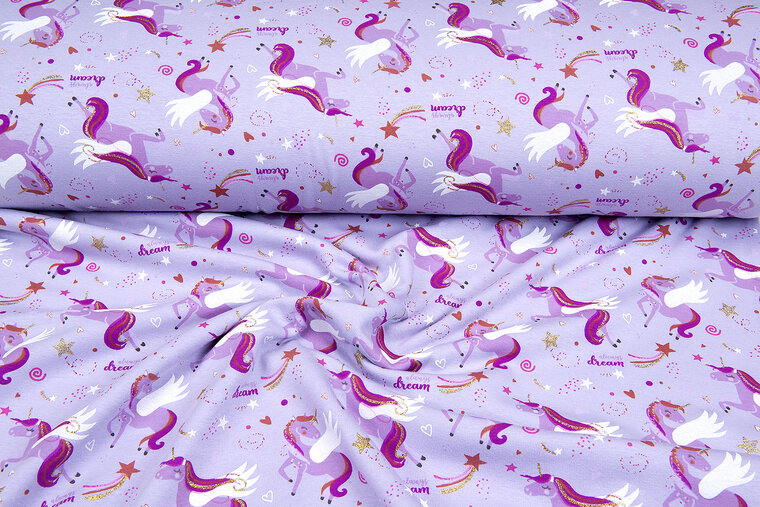 Alpenfleece bedrukt unicorn sparkle lilac