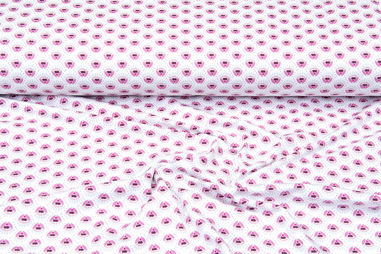 Katoenen Tricot bedrukt calyx pastel roze