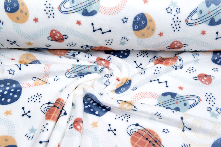 Wellness fleece bedrukt space planets wit