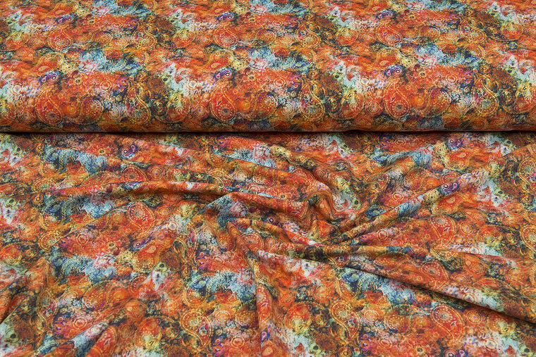 Katoenen Tricot bedrukt digitaal paisley multicolor