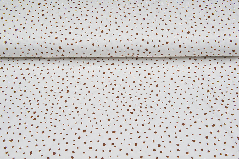 Katoenen Tricot bedrukt dots off-white roest