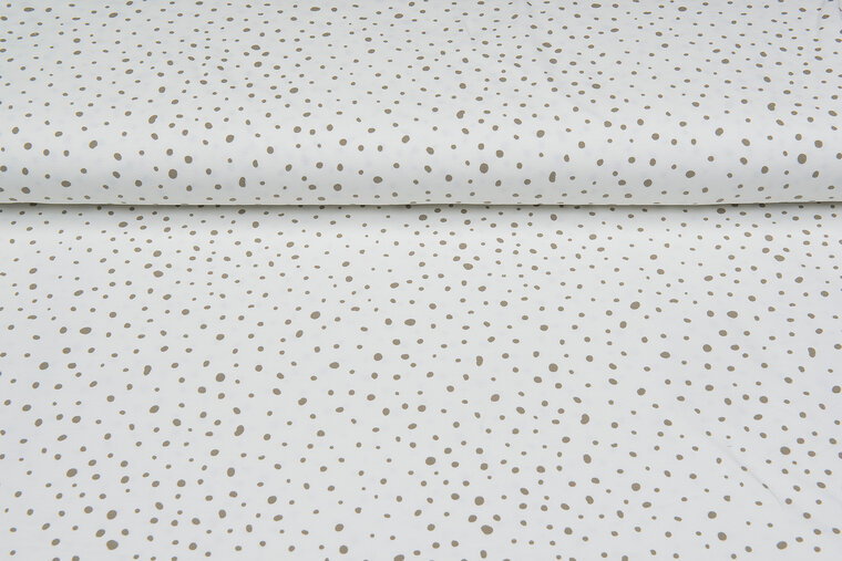 Katoenen Tricot bedrukt dots off-white taupe