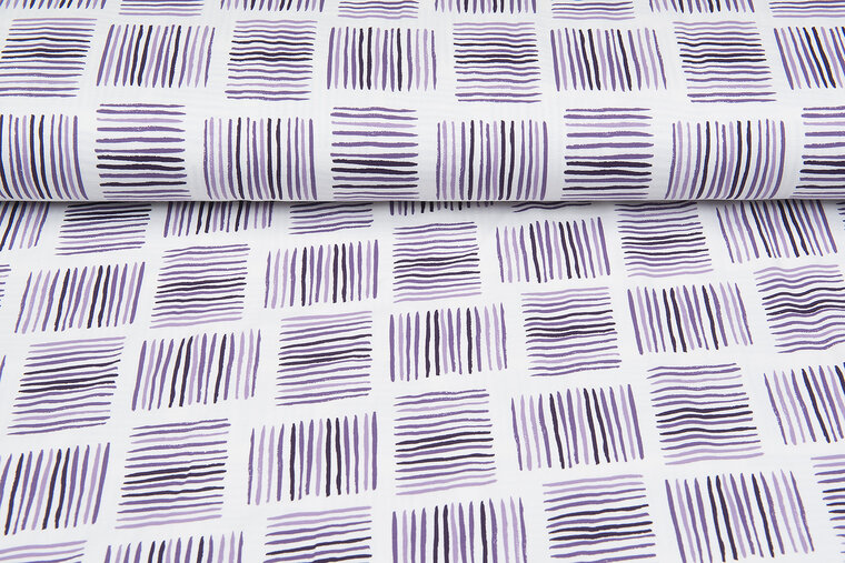 Katoenen Tricot bedrukt square stripes lila-paars