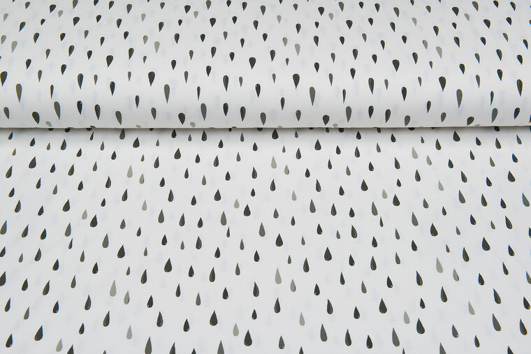 Katoenen Tricot bedrukt raindrops off-white donkergroen-mint