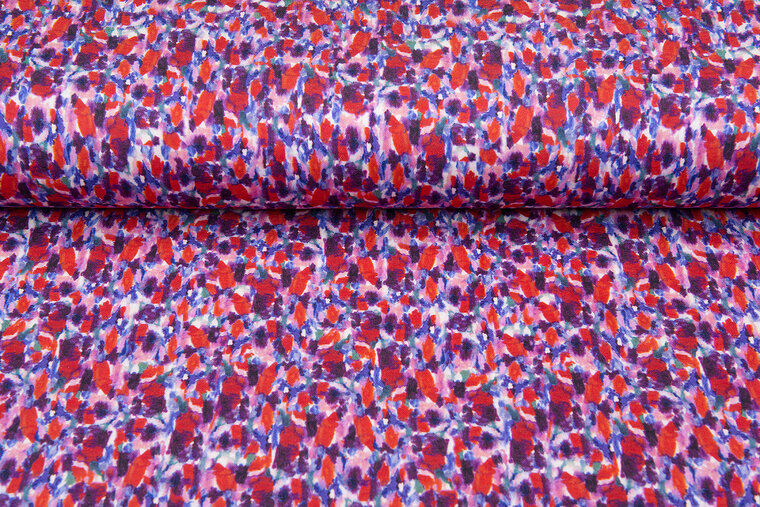 Viscose bedrukt camo watercolor pique paars-rood
