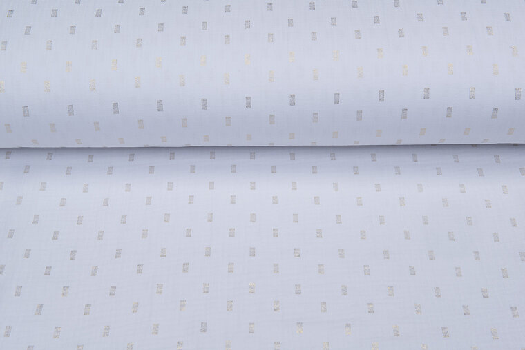 Katoenen mousseline bedrukt Foil Rectangle wit-goud