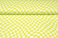 Katoenen Tricot bedrukt graphic squares limegroen