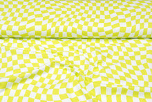 Katoenen Tricot bedrukt graphic squares limegroen