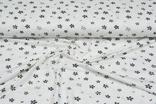 Katoenen Tricot bedrukt little flowers off-white groen-mint