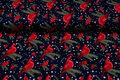 Katoen Poplin bedrukt kerst christmas bird donkerblauw-rood